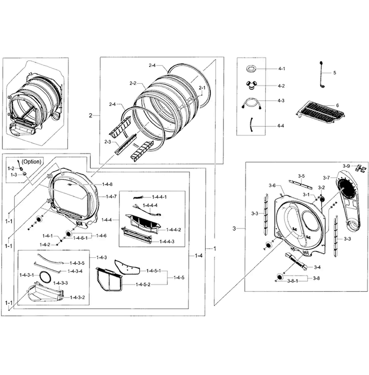Drum Assy Diagram and Parts List for DV50F9A8EVW A2-0000 Samsung Dryer