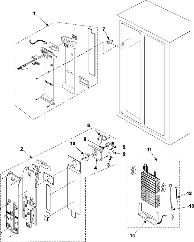 Freezer Compartment Diagram and Parts List for RS253BASB XAA Samsung Refrigerator