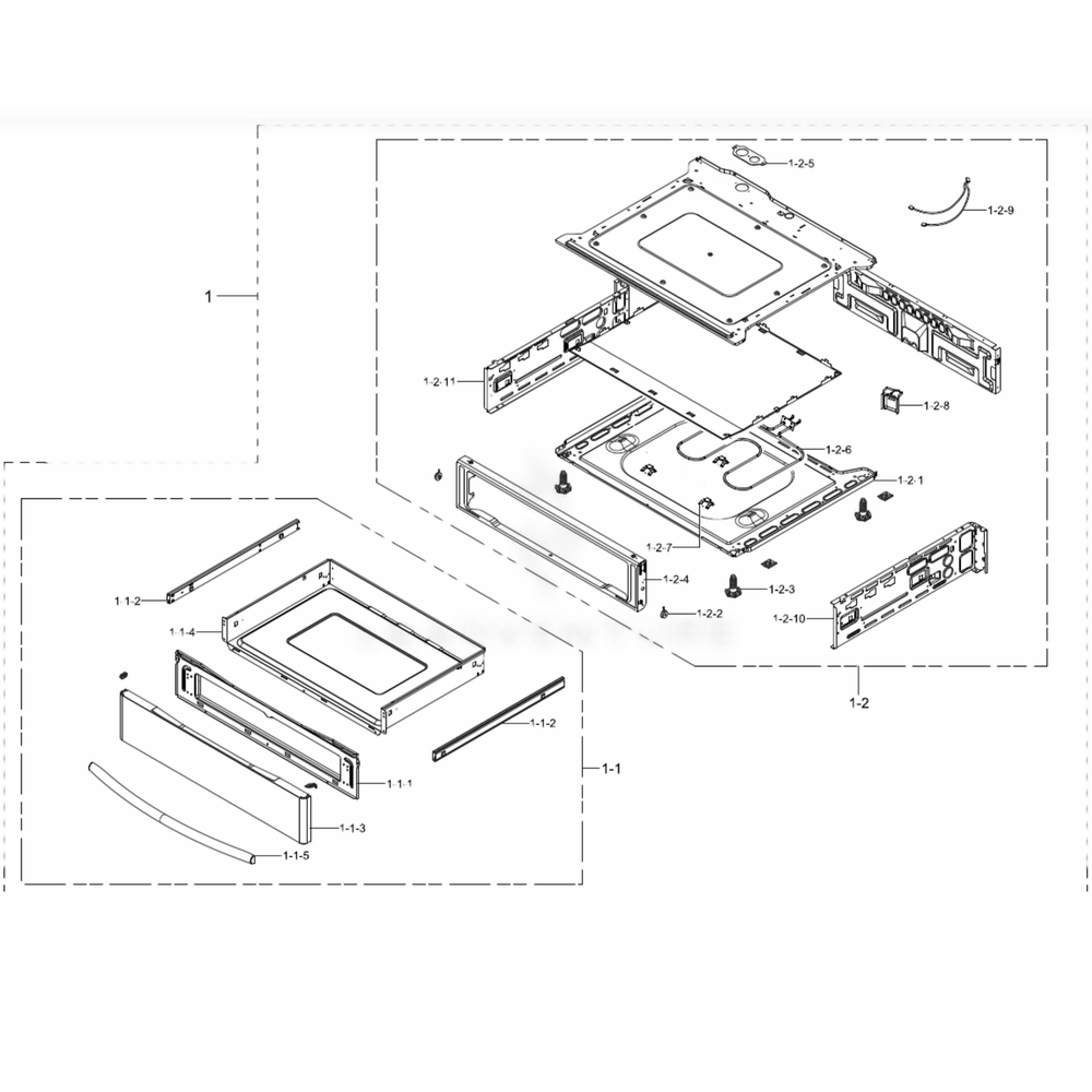 Assembly Drawer Diagram and Parts List for NE58F9710WS (AC)(0002) Samsung Range