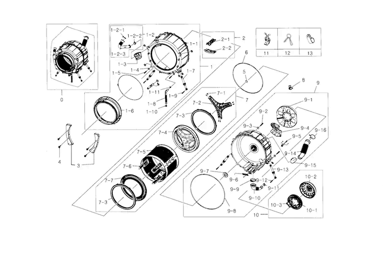 Tub & Drum Diagram and Parts List for WF218ANB XAA-0001 Samsung Washer