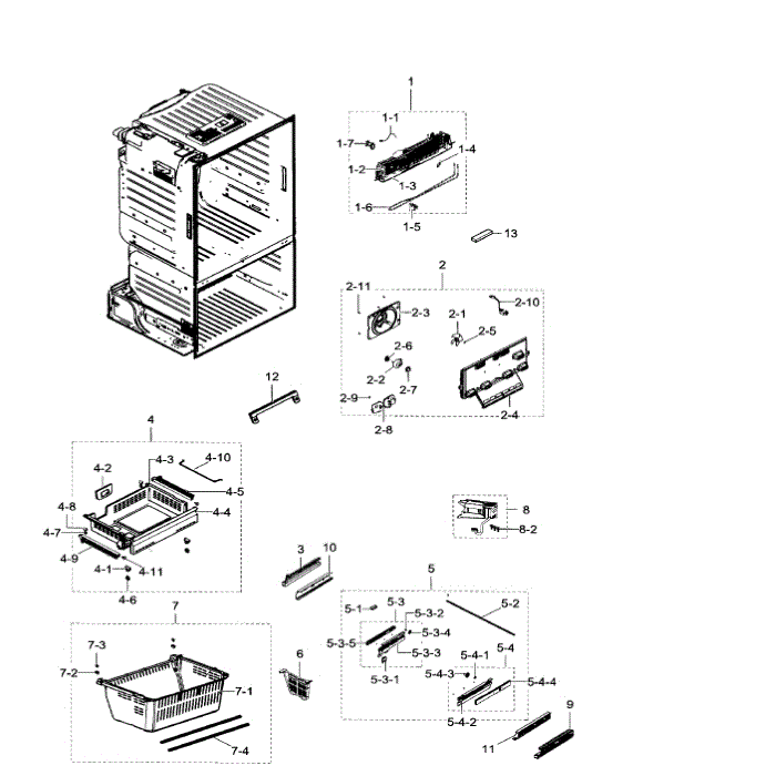 Freezer Diagram and Parts List for RF23HTEDBSR AA-06 Samsung Refrigerator