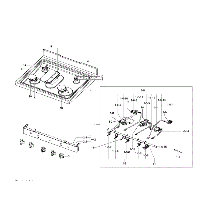 Cooktop Diagram and Parts List for NX58F5500SB AA-00 Samsung Range