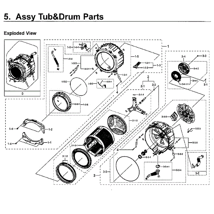 Tub And Drum Diagram and Parts List for WV55M9600AW A5-01 Samsung Washer