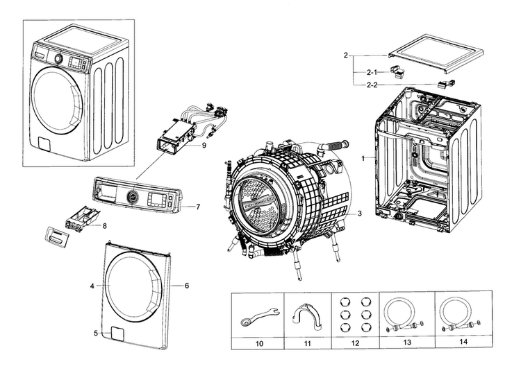 Main Asy Diagram and Parts List for WF56H9110CW A2-0000 Samsung Washer