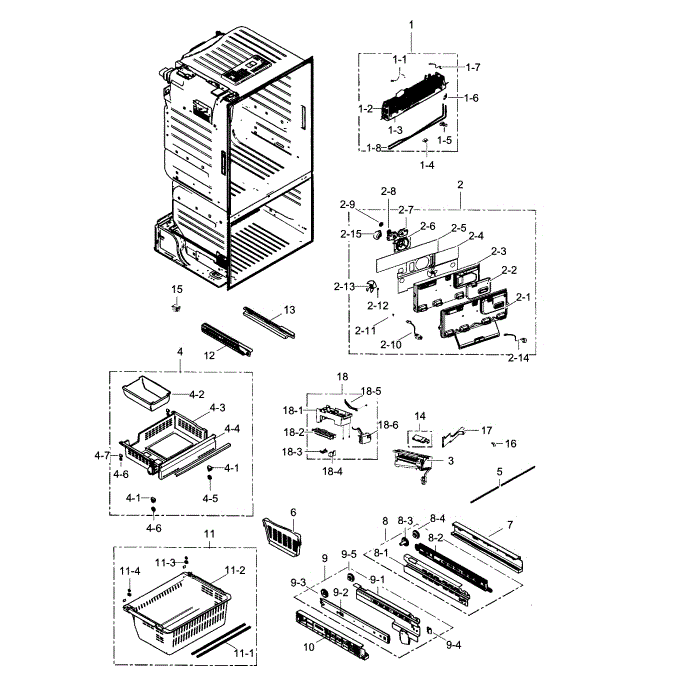 Freezer Diagram and Parts List for RF263TEAEBC AA-01 Samsung Refrigerator