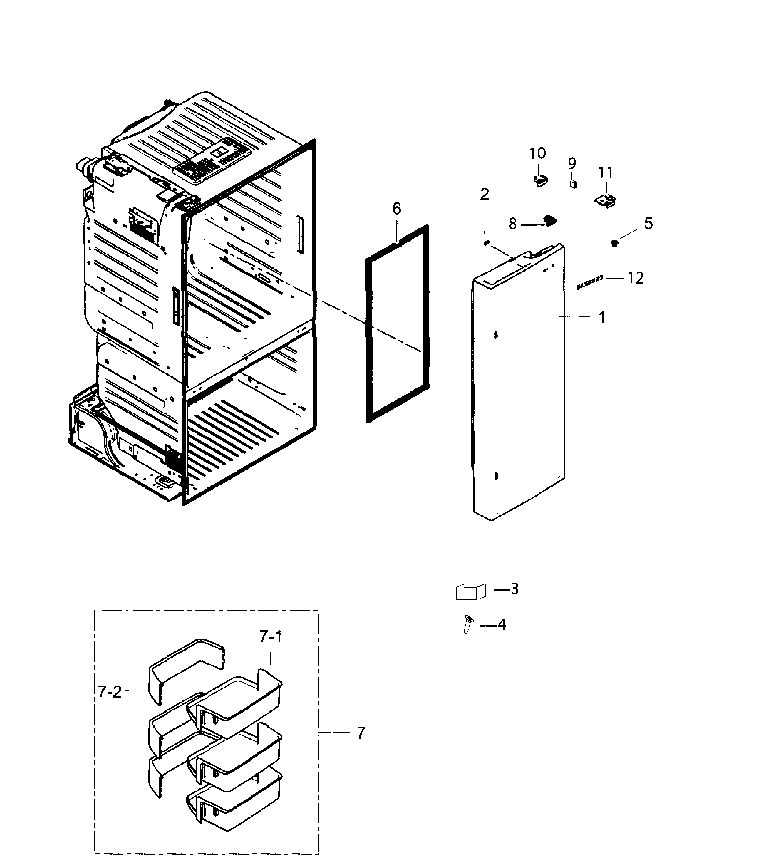 Right Door Diagram and Parts List for RF263TEAESG AA-0000 Samsung Refrigerator