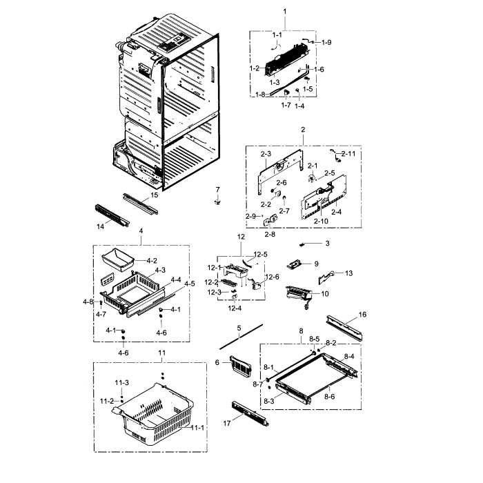 Freezer Diagram and Parts List for RF323TEDBWW AA-02 Samsung Refrigerator