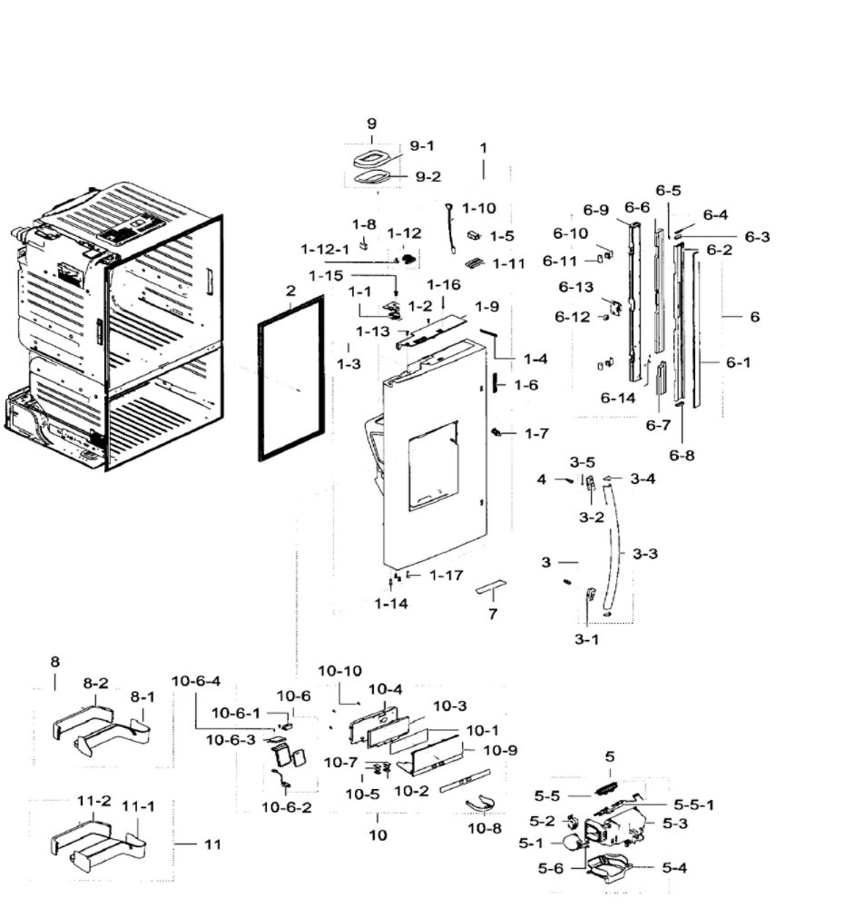 Left Door Diagram and Parts List for RF28HFEDTSR AA-06 Samsung Refrigerator
