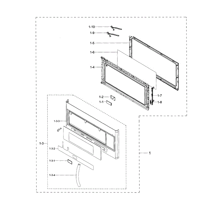 Door Diagram and Parts List for ME20H705MSW AA-00 Samsung Microwave Oven Combo