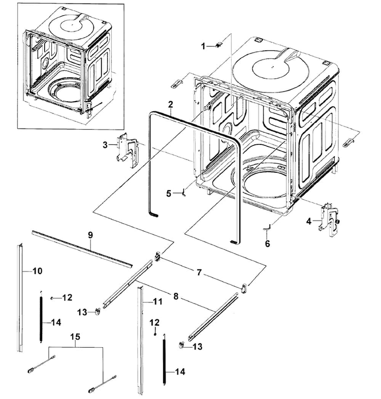 Tub Assy Diagram and Parts List for DMR57LFB XAA-0000 Samsung Dishwasher
