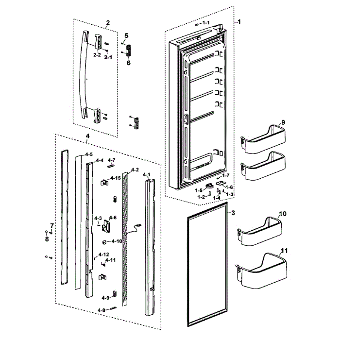 Left Door Diagram and Parts List for RF197ACBP XAA-00 Samsung Refrigerator