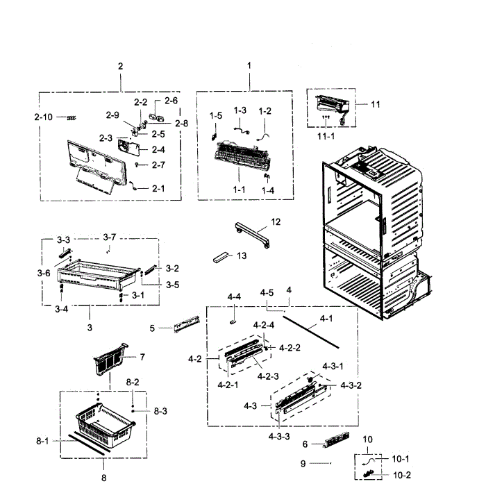 Freezer Diagram and Parts List for RF28HMEDBBC AA-06 Samsung Refrigerator