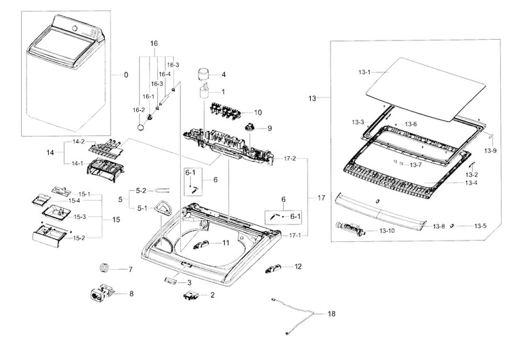 Cover Top Diagram and Parts List for WA52J8700AW A2-0000 Samsung Washer