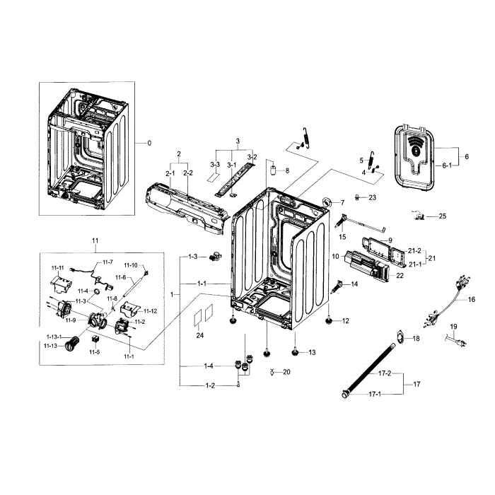 Frame And Cover Diagram and Parts List for WF56H9110CW A2-00 Samsung Washer