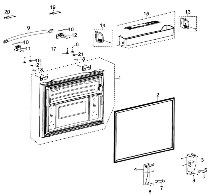 Freezer Door Diagram and Parts List for RFG297ABRS XAA Samsung Refrigerator