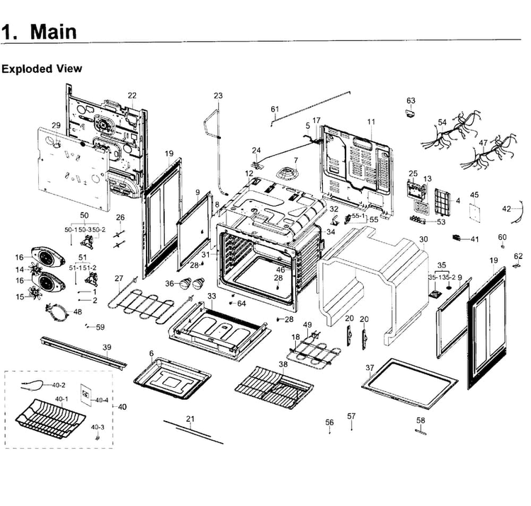 Main Asy Diagram and Parts List for NY58J9850WS AA-0000 Samsung Range