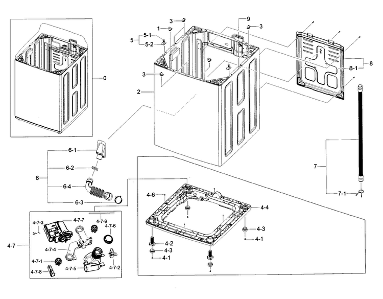 Frame Diagram and Parts List for WA56H9000AW A2-0000 Samsung Washer