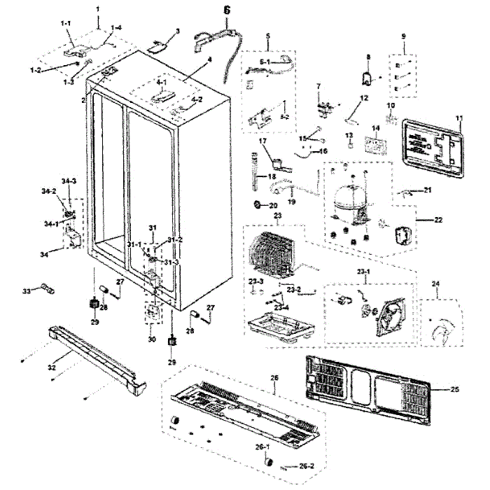 Cabinet Diagram and Parts List for RS263TDBP XAA-01 Samsung Refrigerator