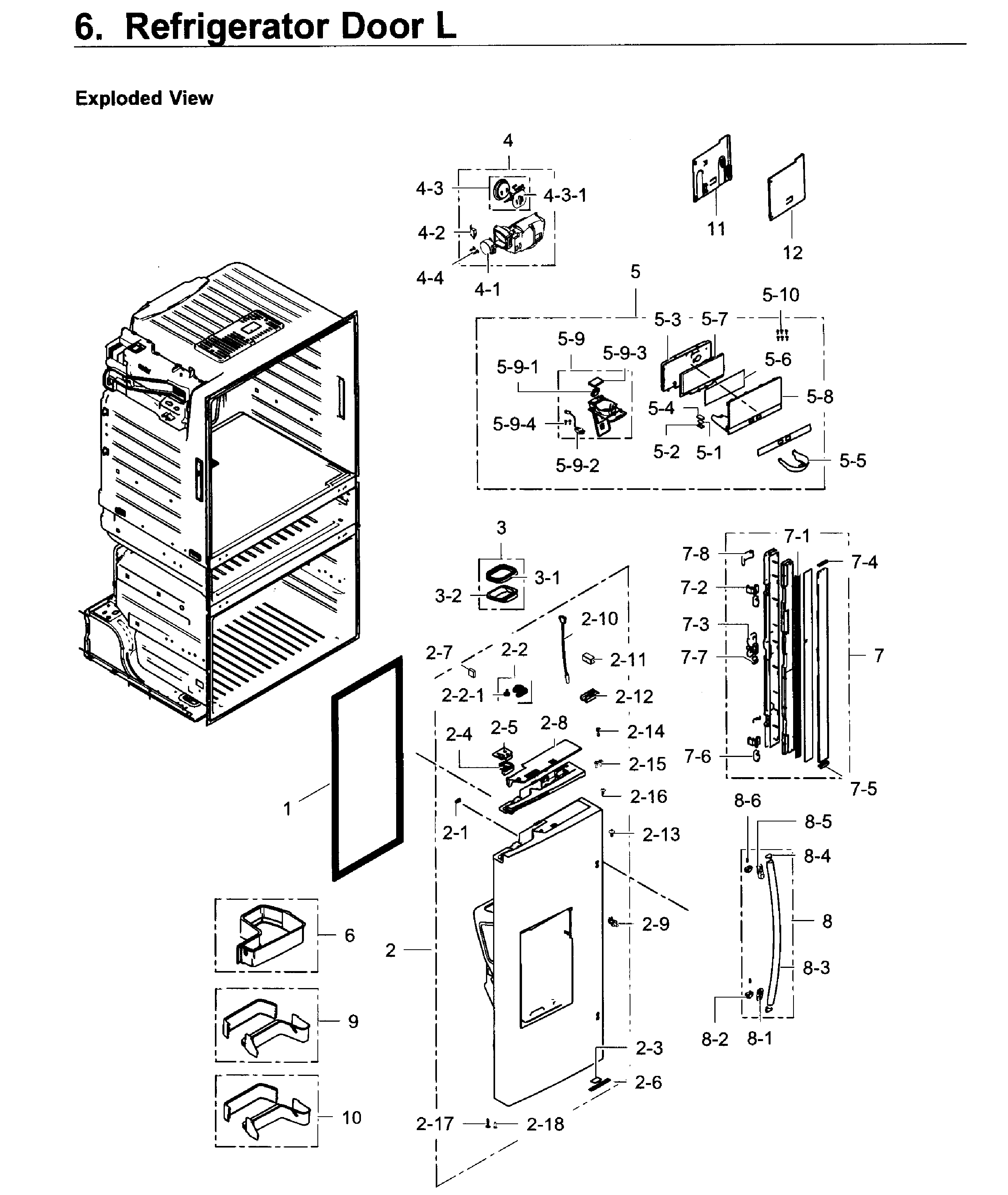 Fridge Door L Diagram and Parts List for RF28JBEDBSR AA-0000 Samsung Refrigerator