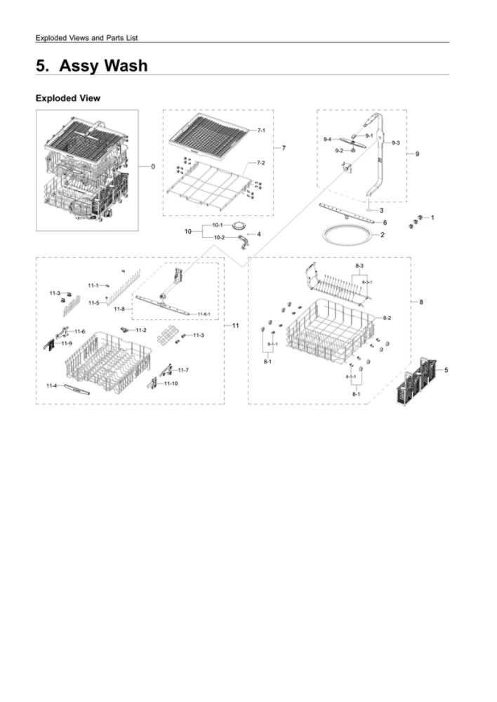 Wash Assembly Diagram and Parts List for DW80R5060US AA-00 Samsung Dishwasher