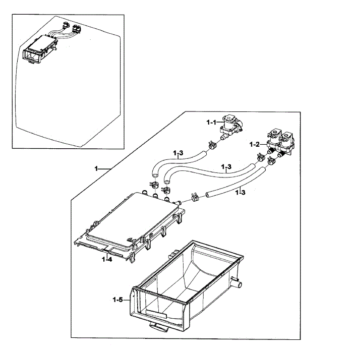 Drawer Housing Diagram and Parts List for WF206BNW XAA-00 Samsung Washer