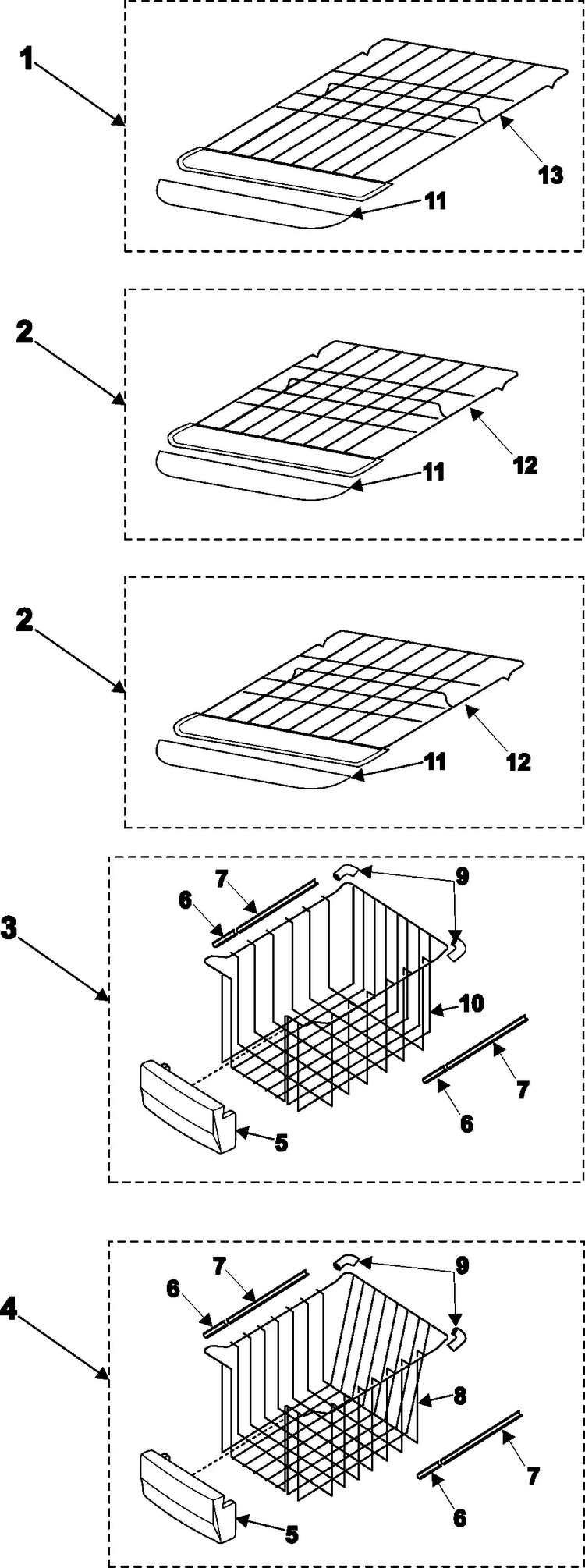 Freezer Shelves Diagram and Parts List for RS2533VQ XAA Samsung Refrigerator