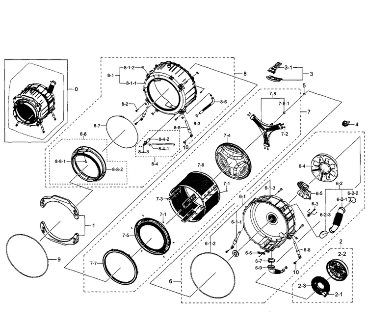 Tub-drum Diagram and Parts List for WF350ANR XAA-0007 Samsung Washer