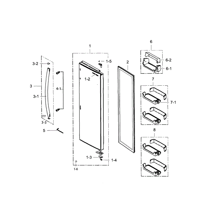 Refrigerator Door Diagram and Parts List for RS25H5121WW AA-00 Samsung Refrigerator