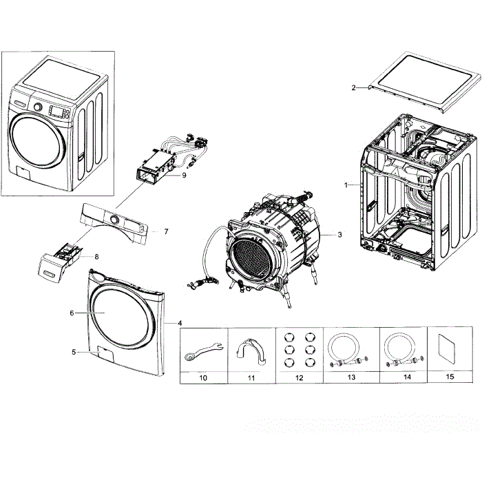 Main Section Diagram and Parts List for WF45H6300AG A2-01 Samsung Washer