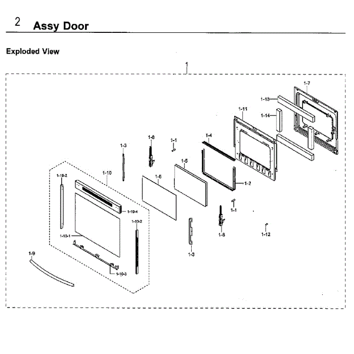 Door Diagram and Parts List for NE59M4320SW AA-00 Samsung Range
