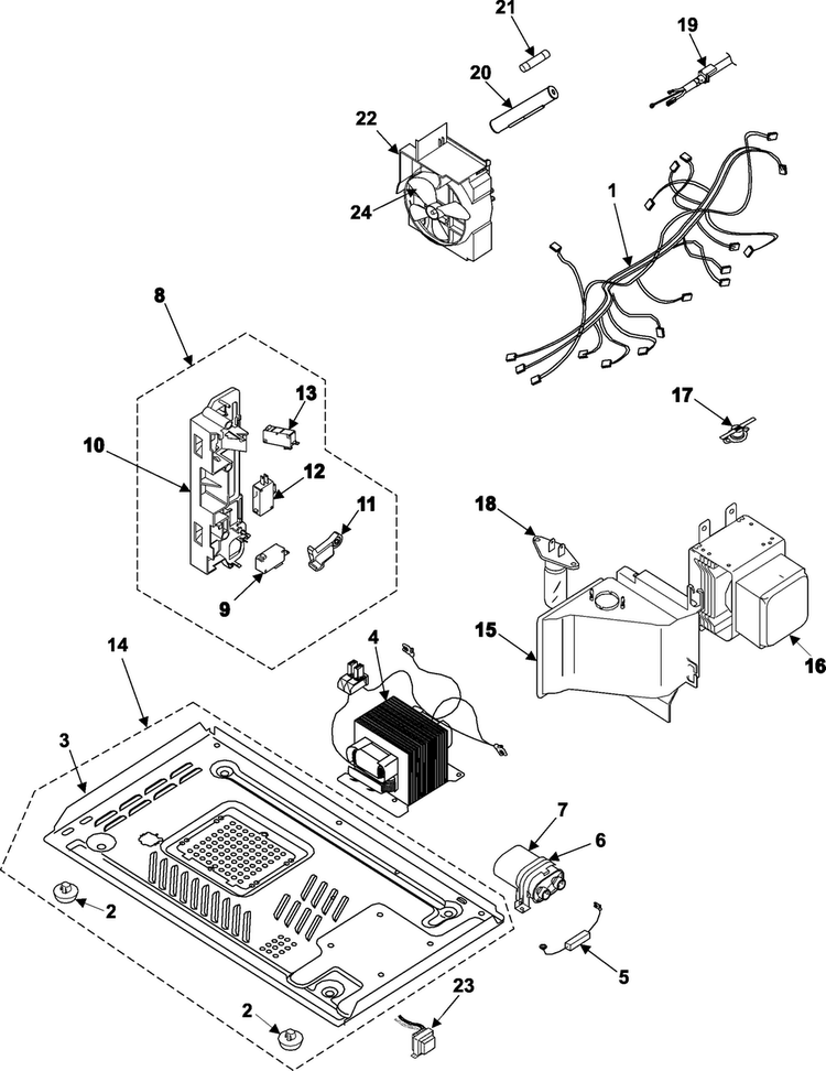 Internal Control/latch Asy/base Diagram and Parts List for ME1260SB XAA Samsung Microwave