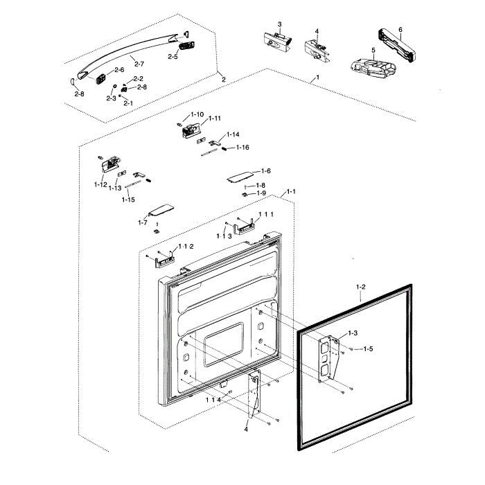 Freezer Door Diagram and Parts List for RF20HFENBSR AA-00 Samsung Refrigerator