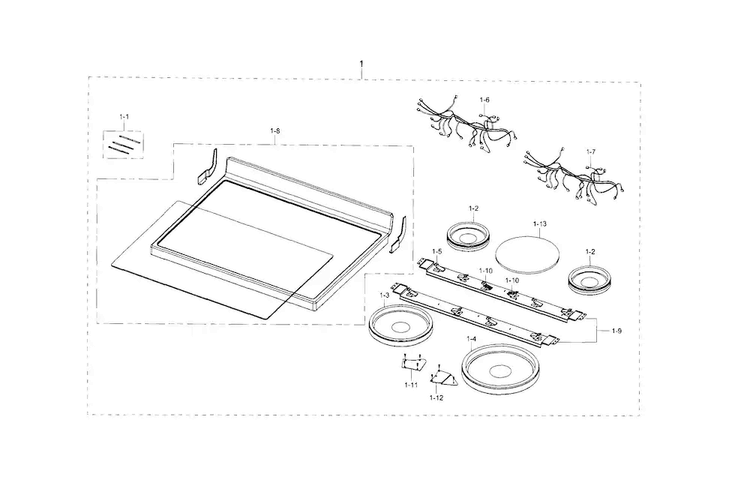 Cooktop Diagram and Parts List for NE595R0ABWW AA-0001 Samsung Range