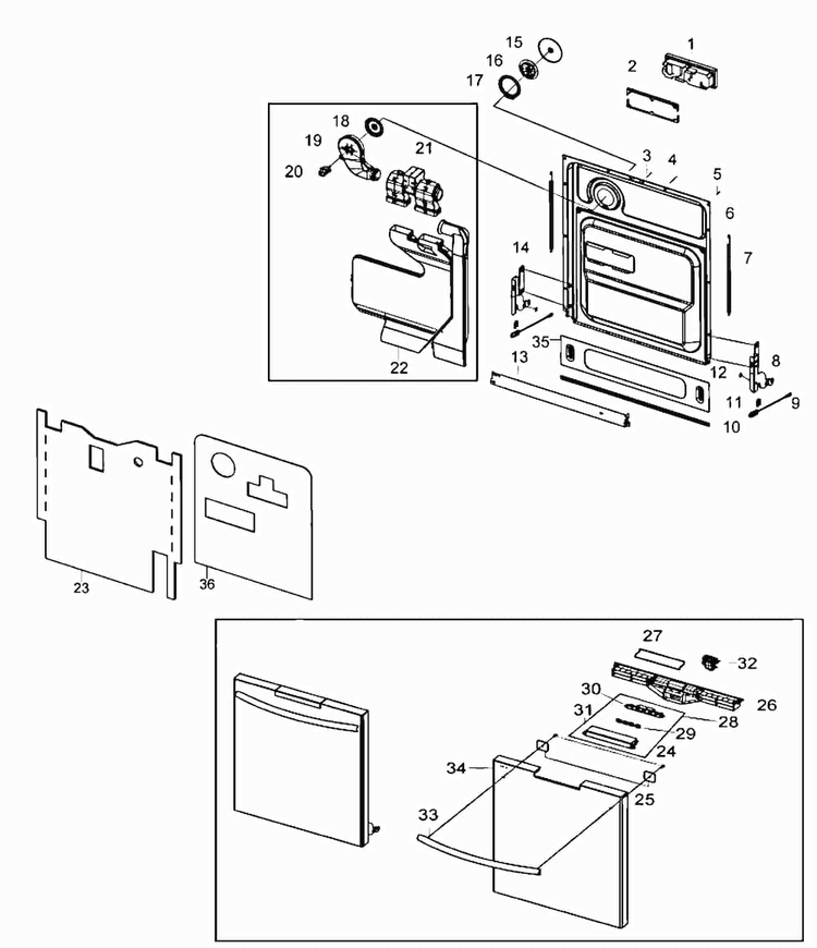 Door Assy Diagram and Parts List for DMT800RHS XAA Samsung Dishwasher