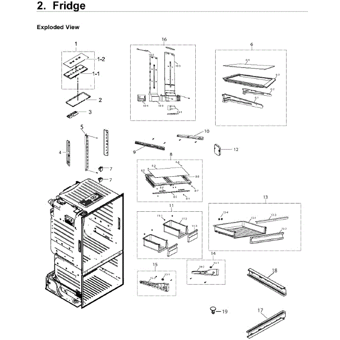 Fridge Diagram and Parts List for RF220NCTASR AA-02 Samsung Refrigerator