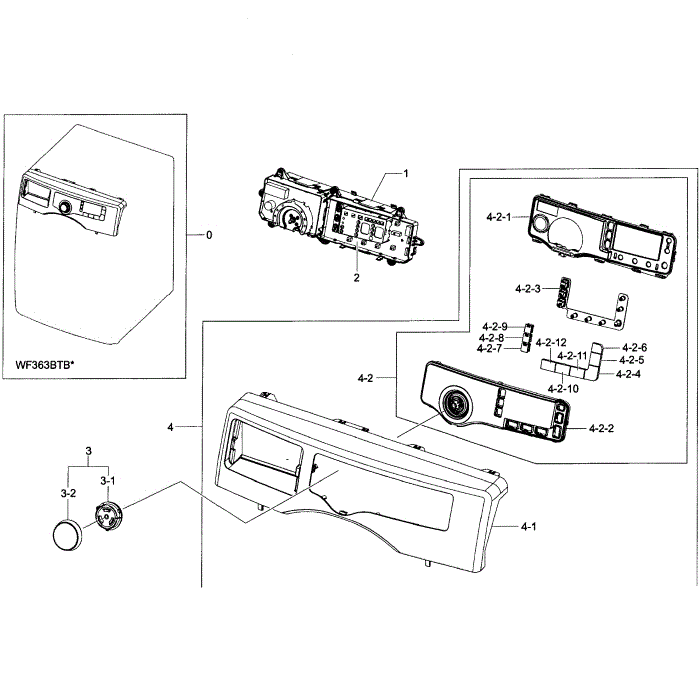 Control Panel Diagram and Parts List for WF363BTBEUF A2-01 Samsung Washer