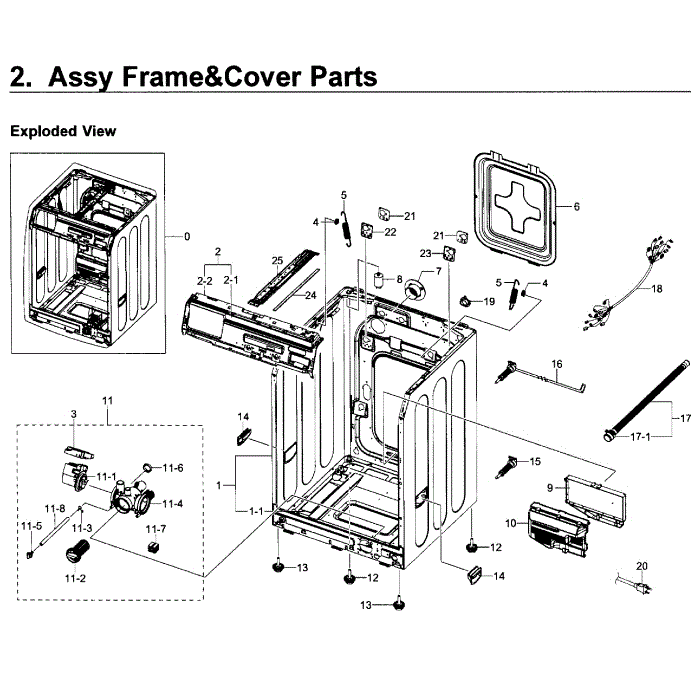 Frame Cover Diagram and Parts List for WF350ANP XAA-02 Samsung Washer
