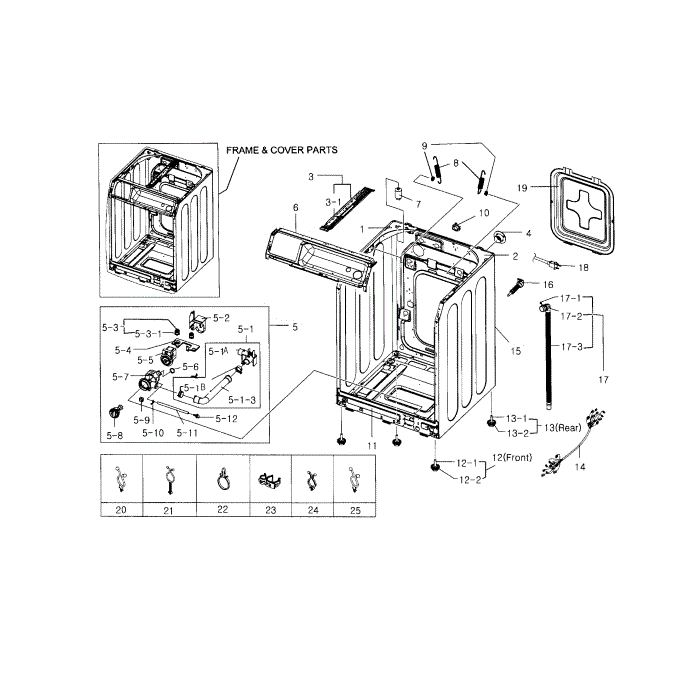 Frame And Cover Diagram and Parts List for WF218ANB XAA-01 Samsung Washer
