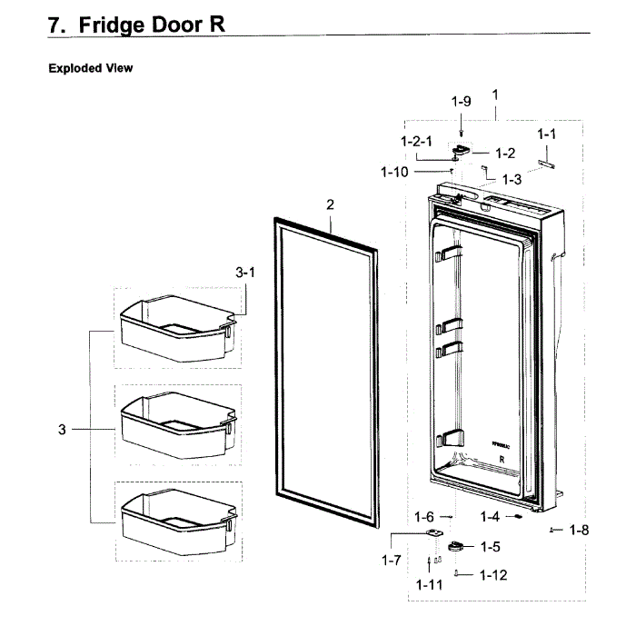 Fridge Door R Diagram and Parts List for RF23J9011SR AA-08 Samsung Refrigerator