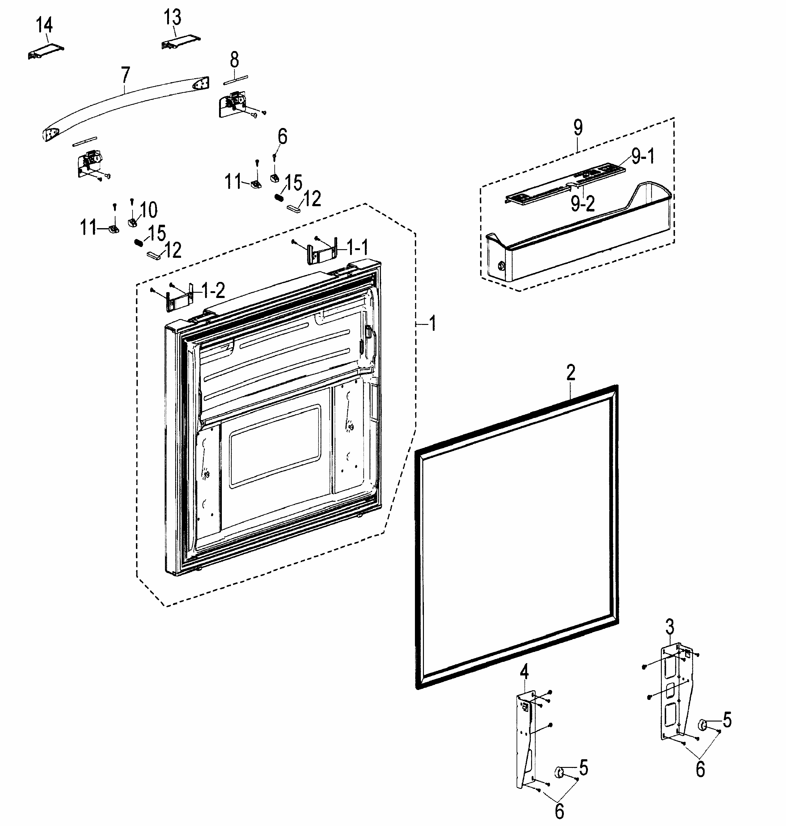 Freezer Door Diagram and Parts List for RF268ACBP XAA-0000 Samsung Refrigerator