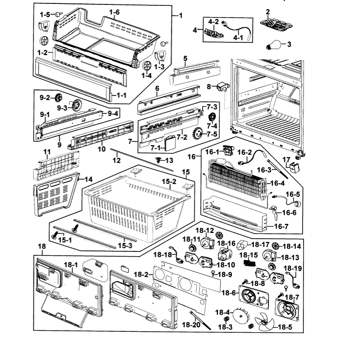 Freezer Diagram and Parts List for RF267AZRS XAA-00 Samsung Refrigerator