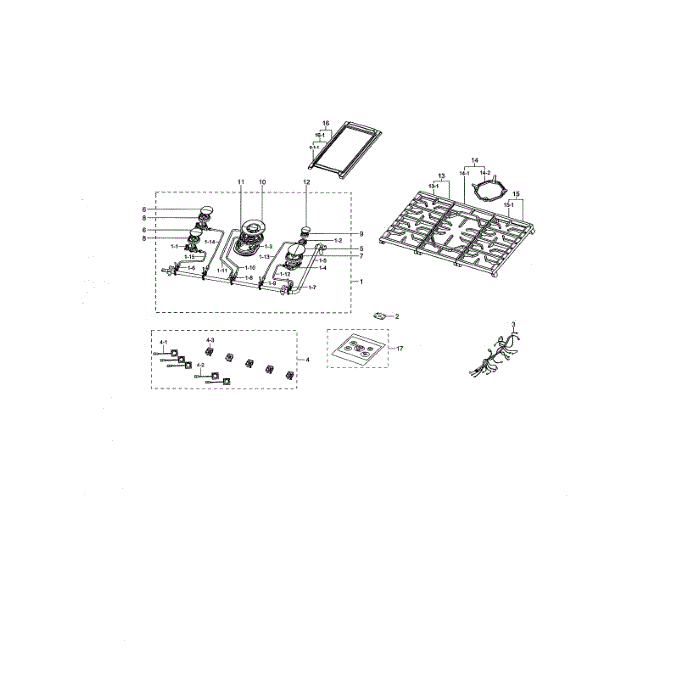 Cooktop Diagram and Parts List for NA36N7755TS AA-00 Samsung Cooktop