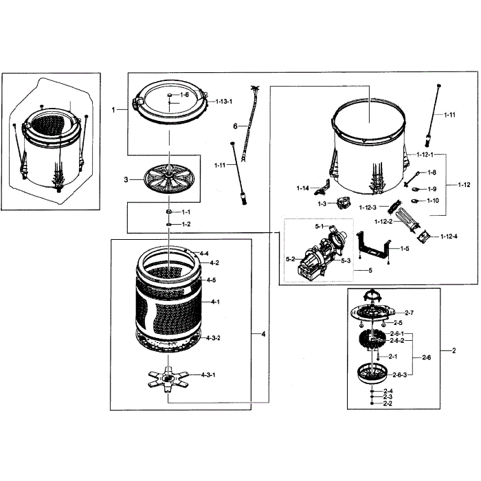 Tub Assembly Diagram and Parts List for WA50F9A8DSP A2-01 Samsung Washer