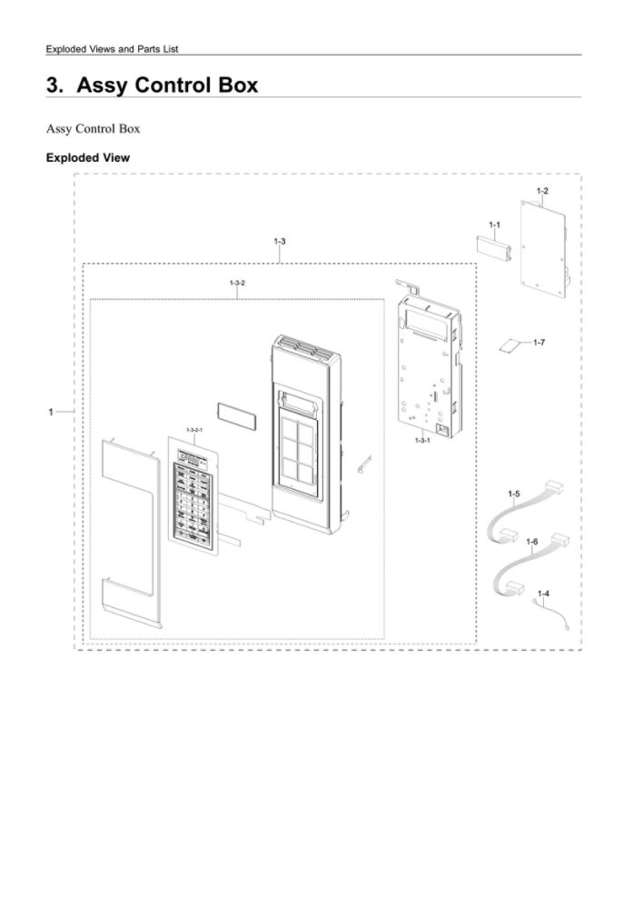 Control Box Assembly Diagram and Parts List for ME19A7041WS AA-00 Samsung Microwave