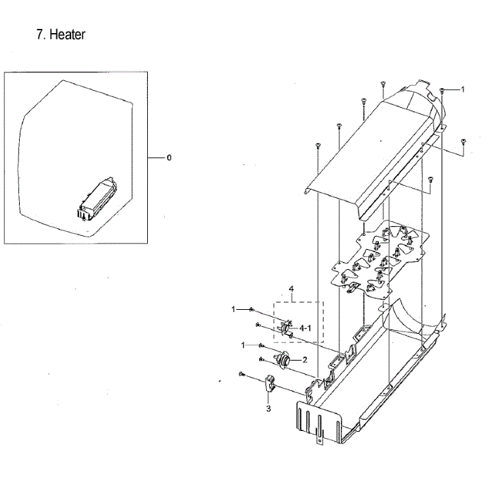 Duct Heater Diagram and Parts List for DVE60M9900W A3-00 Samsung Dryer