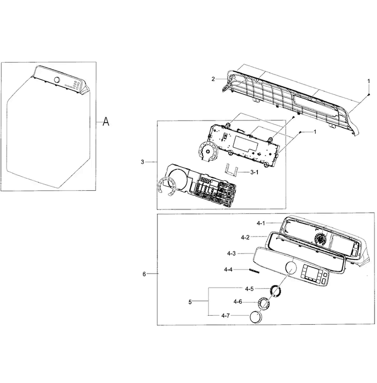 Control Panel Diagram and Parts List for DV50F9A6EVW A2-0000 Samsung Dryer