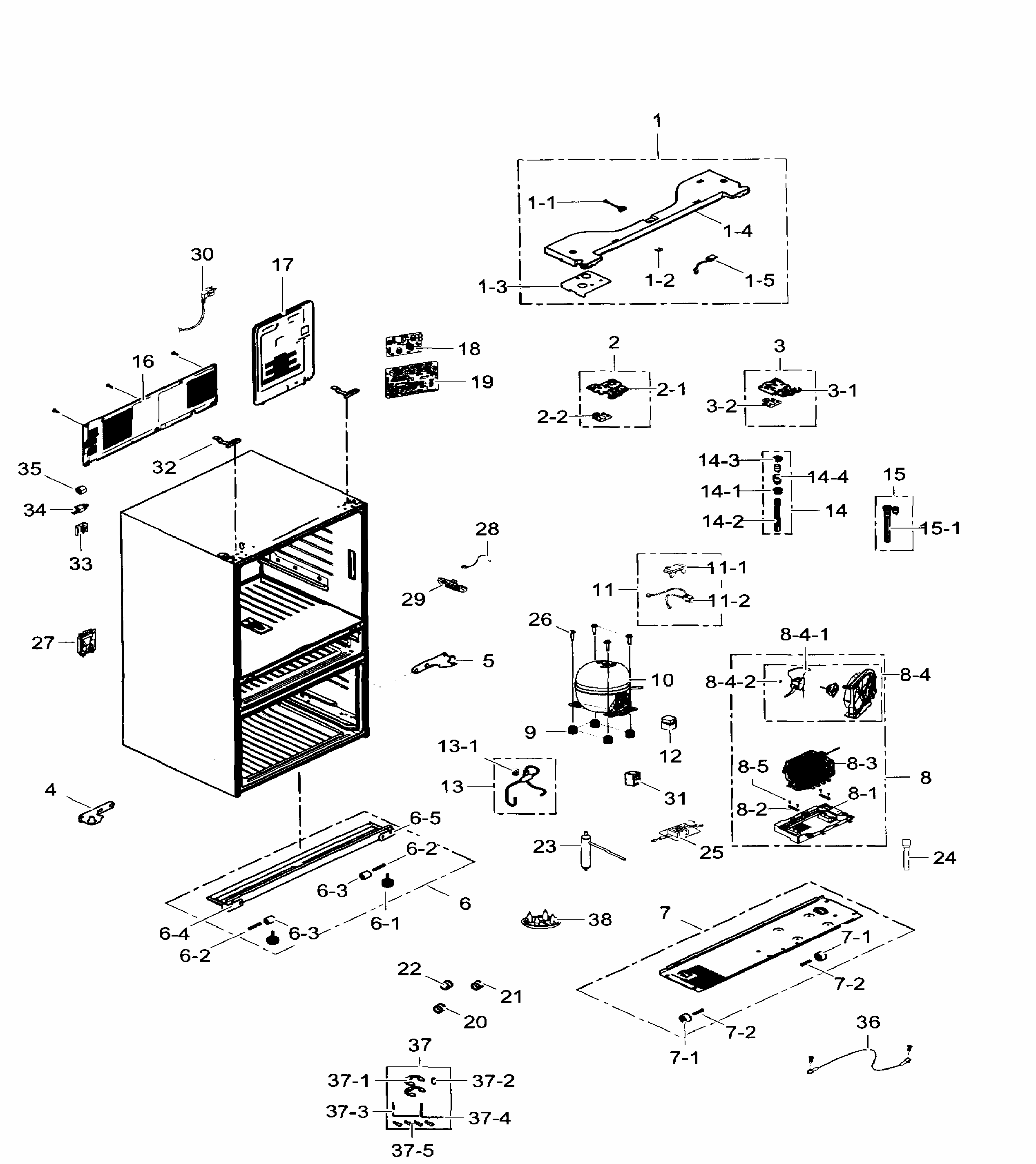Cabinet Diagram and Parts List for RF31FMEDBWW AA-0004 Samsung Refrigerator