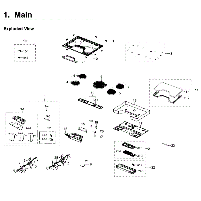 Main Assembly Diagram and Parts List for NZ30K7570RG AA-00 Samsung Cooktop