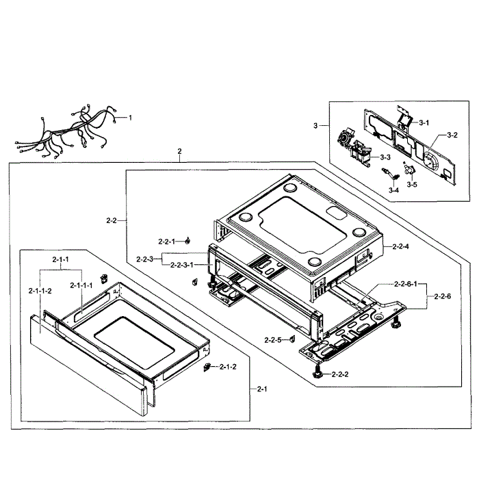 Drawer Assembly Diagram and Parts List for NX583G0VBSR AA-01 Samsung Range