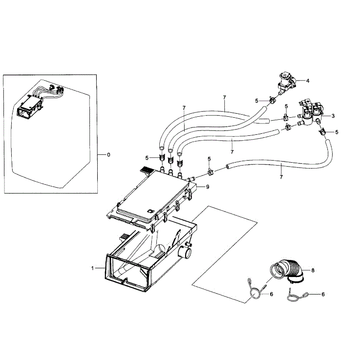 Drawer Housing Diagram and Parts List for WF501ANW XAA-01 Samsung Washer